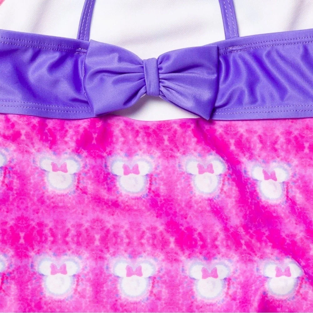 Disney Minnie Mouse Girls One Piece Bathing Suit Tie Dye Pink Bow 10/12
